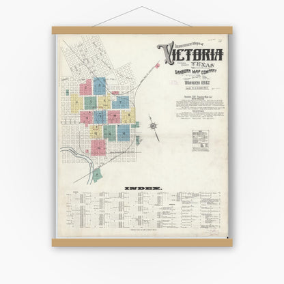 Old map wall art mockup — magnetic wood frame on white wall — Sanborn Fire Insurance Map from Victoria, Victoria County, Texas (1912) - Complete Map Set