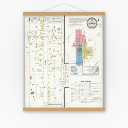 Old map wall art mockup — magnetic wood frame on white wall — Sanborn Fire Insurance Map from Scotland Neck, Halifax County, North Carolina (1923) - Complete Map Set