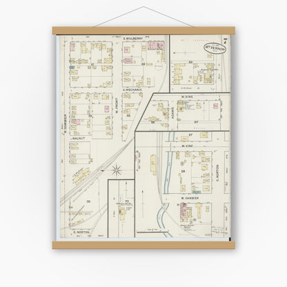 Old map wall art mockup — magnetic wood frame on white wall — Sanborn Fire Insurance Map from Mount Vernon, Knox County, Ohio (1887), Sheet #0007