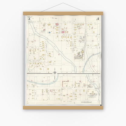 Old map wall art mockup — magnetic wood frame on white wall — Sanborn Fire Insurance Map from Snyder, Scurry County, Texas (1942), Sheet #0004