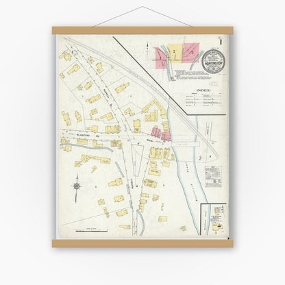 Old map wall art mockup — magnetic wood frame on white wall — Sanborn Fire Insurance Map from Huntington, Hampshire County, Massachusetts (1912) - Complete Map Set