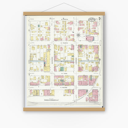 Old map wall art mockup — magnetic wood frame on white wall — Sanborn Fire Insurance Map from Ironton, Lawrence County, Ohio (1909), Sheet #0007