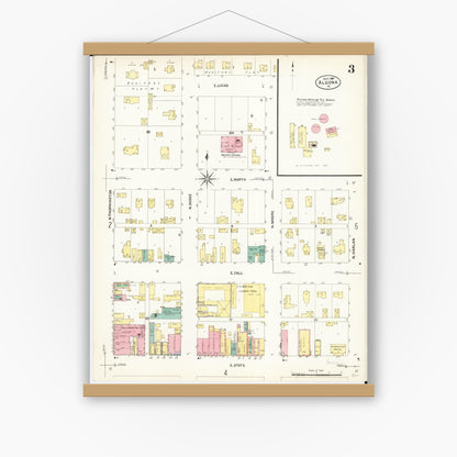 Old map wall art mockup — magnetic wood frame on white wall — Sanborn Fire Insurance Map from Algona, Kossuth County, Iowa (1907), Sheet #0003