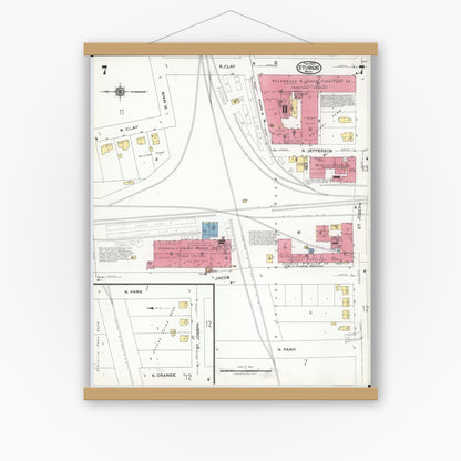 Old map wall art mockup — magnetic wood frame on white wall — Sanborn Fire Insurance Map from Sturgis, Saint Joseph County, Michigan (1923), Sheet #0007