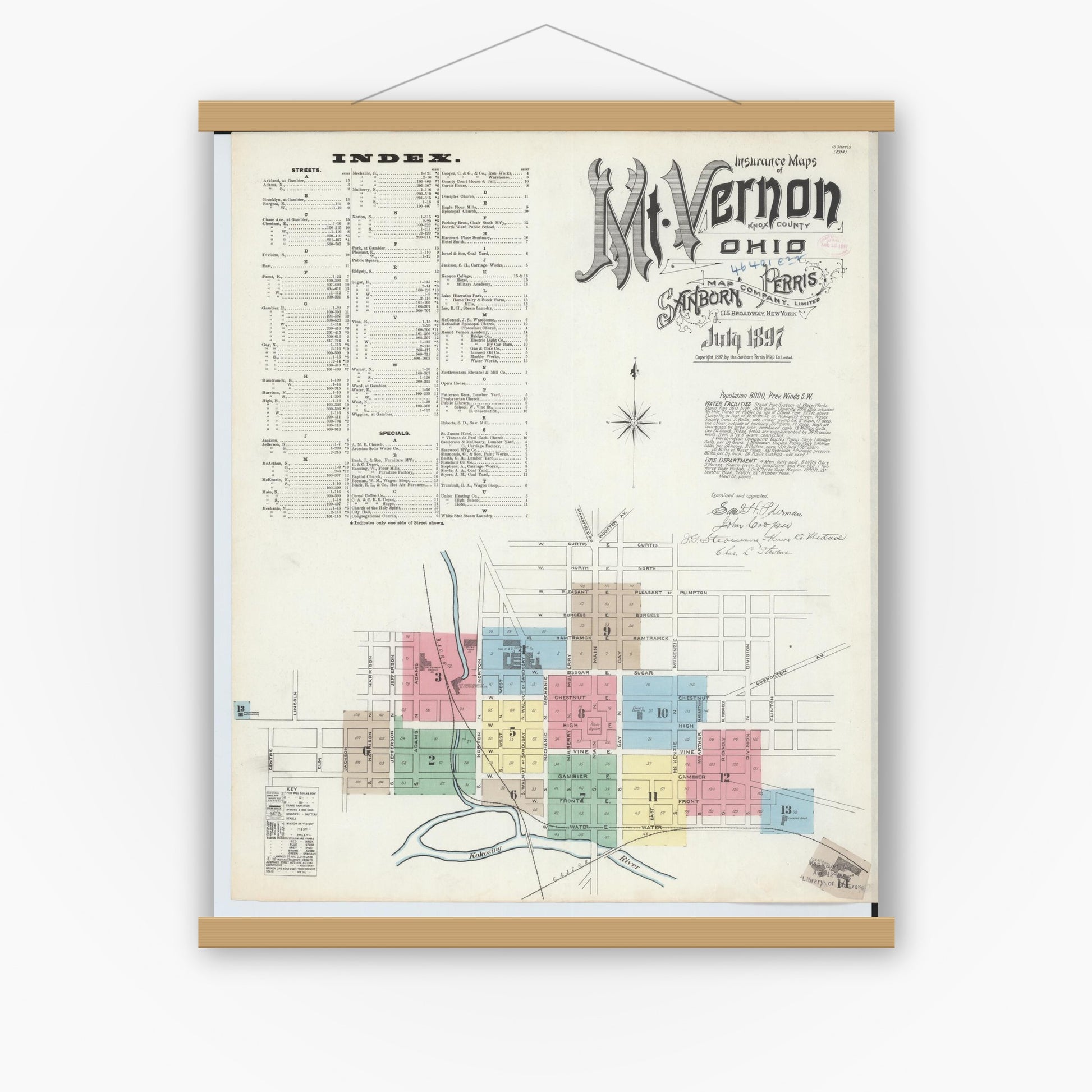 Old map wall art mockup — magnetic wood frame on white wall — Sanborn Fire Insurance Map from Mount Vernon, Knox County, Ohio (1897), Sheet #0001