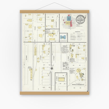 Old map wall art mockup — magnetic wood frame on white wall — Sanborn Fire Insurance Map from Goldthwaite, Mills County, Texas (1909) - Complete Map Set