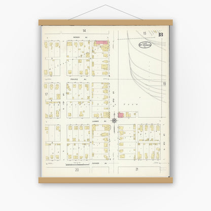 Old map wall art mockup — magnetic wood frame on white wall — Sanborn Fire Insurance Map from Mount Vernon, Jefferson County, Illinois (1913), Sheet #0018