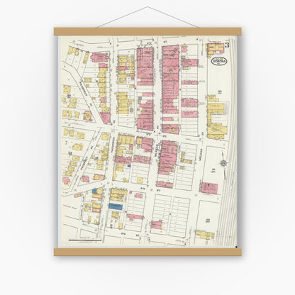 Old map wall art mockup — magnetic wood frame on white wall — Sanborn Fire Insurance Map from Donora, Washington County, Pennsylvania (1921), Sheet #0003