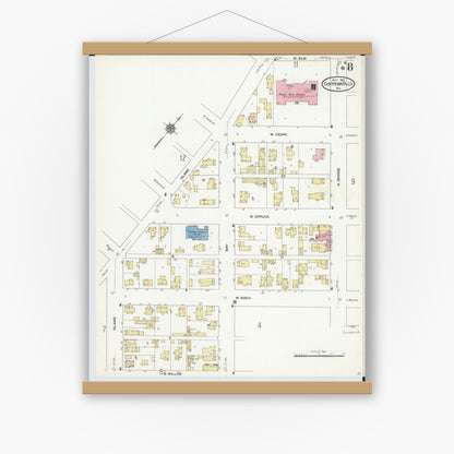 Old map wall art mockup — magnetic wood frame on white wall — Sanborn Fire Insurance Map from Chippewa Falls, Chippewa County, Wisconsin (1910), Sheet #0008
