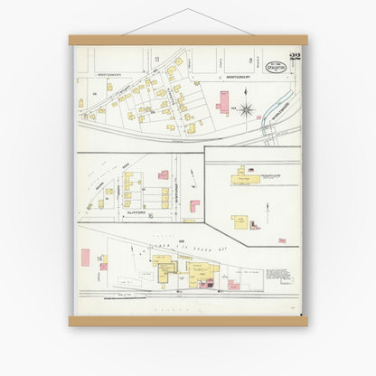 Old map wall art mockup — magnetic wood frame on white wall — Sanborn Fire Insurance Map from Staunton, Independent Cities, Virginia (1904), Sheet #0022