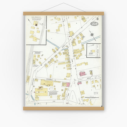 Old map wall art mockup — magnetic wood frame on white wall — Sanborn Fire Insurance Map from Walpole, Norfolk County, Massachusetts (1918), Sheet #0003