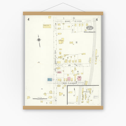 Old map wall art mockup — magnetic wood frame on white wall — Sanborn Fire Insurance Map from Wanaque, Passaic County, New Jersey (1923), Sheet #0004