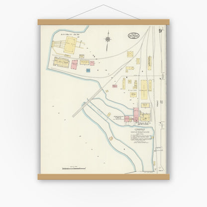 Old map wall art mockup — magnetic wood frame on white wall — Sanborn Fire Insurance Map from De Pere, Brown County, Wisconsin (1914), Sheet #0009