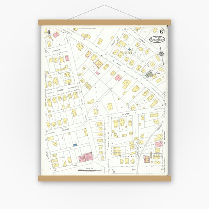 Old map wall art mockup — magnetic wood frame on white wall — Sanborn Fire Insurance Map from Poplar Bluff, Butler County, Missouri (1924), Sheet #0006