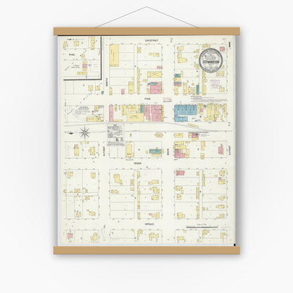 Old map wall art mockup — magnetic wood frame on white wall — Sanborn Fire Insurance Map from Stewardson, Shelby County, Illinois (1907), Sheet #0001