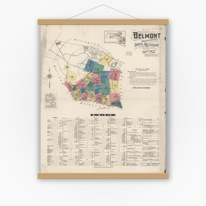 Old map wall art mockup — magnetic wood frame on white wall — Sanborn Fire Insurance Map from Belmont, Middlesex County, Massachusetts (1922) - Complete Map Set
