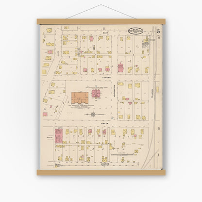 Old map wall art mockup — magnetic wood frame on white wall — Sanborn Fire Insurance Map from New Washington, Crawford County, Ohio (1922), Sheet #0005