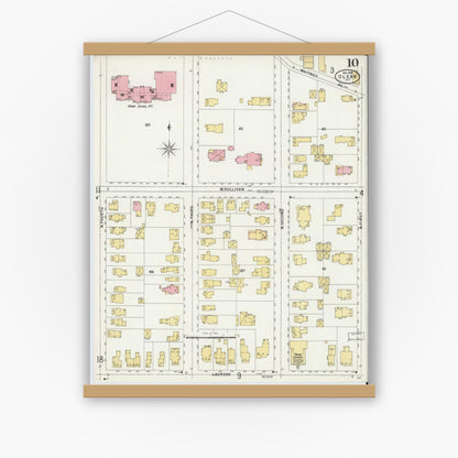 Old map wall art mockup — magnetic wood frame on white wall — Sanborn Fire Insurance Map from Olean, Cattaraugus County, New York (1898), Sheet #0010