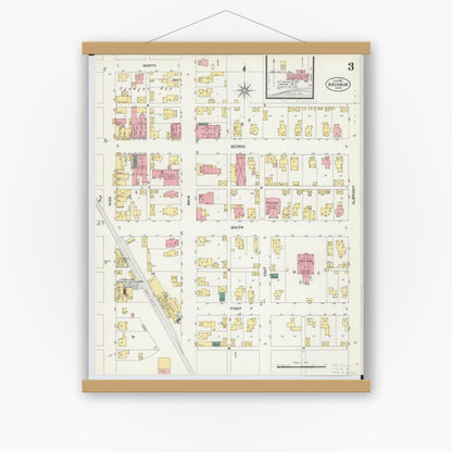 Old map wall art mockup — magnetic wood frame on white wall — Sanborn Fire Insurance Map from Arcanum, Darke County, Ohio (1901), Sheet #0003
