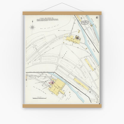 Old map wall art mockup — magnetic wood frame on white wall — Sanborn Fire Insurance Map from Orange, Orange County, Texas (1896), Sheet #0006