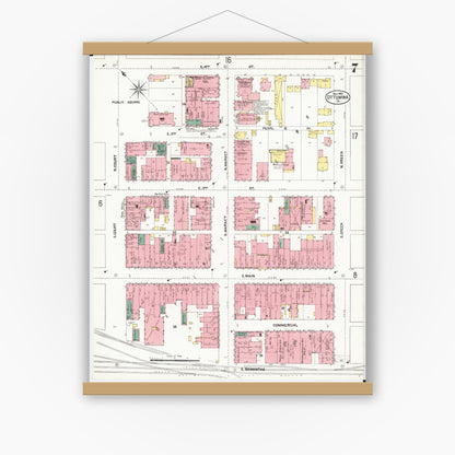 Old map wall art mockup — magnetic wood frame on white wall — Sanborn Fire Insurance Map from Ottumwa, Wapello County, Iowa (1902), Sheet #0007