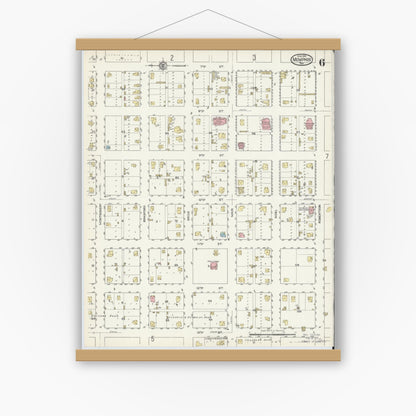Old map wall art mockup — magnetic wood frame on white wall — Sanborn Fire Insurance Map from Memphis, Hall County, Texas (1914), Sheet #0006