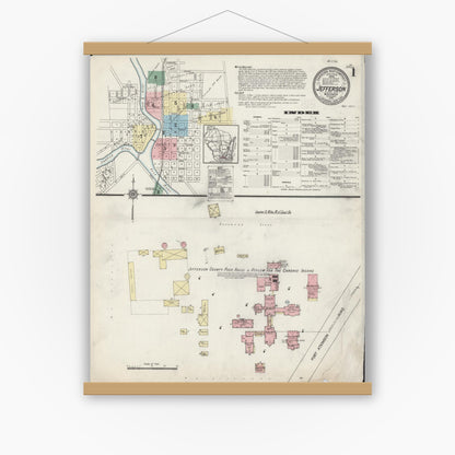 Old map wall art mockup — magnetic wood frame on white wall — Sanborn Fire Insurance Map from Jefferson, Jefferson County, Wisconsin (1914), Sheet #0001