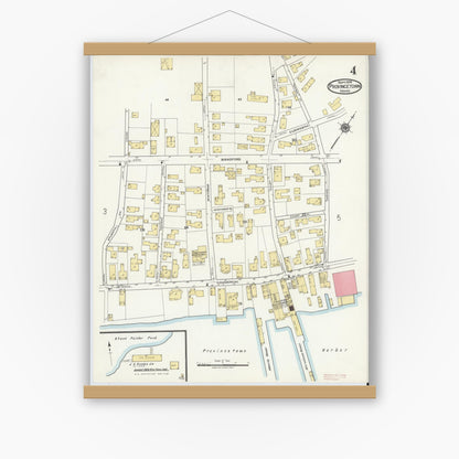 Old map wall art mockup — magnetic wood frame on white wall — Sanborn Fire Insurance Map from Provincetown, Barnstable County, Massachusetts (1919), Sheet #0004