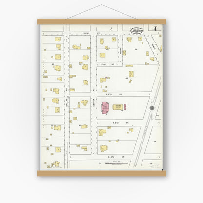 Old map wall art mockup — magnetic wood frame on white wall — Sanborn Fire Insurance Map from Lancaster, Dallas County, Texas (1921), Sheet #0004