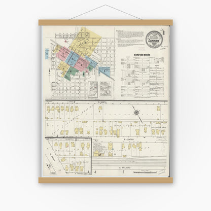Old map wall art mockup — magnetic wood frame on white wall — Sanborn Fire Insurance Map from Dunkirk, Jay And Blackford Counties, Indiana (1915) - Complete Map Set