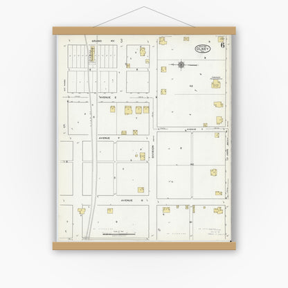 Old map wall art mockup — magnetic wood frame on white wall — Sanborn Fire Insurance Map from Olney, Young County, Texas (1921), Sheet #0006