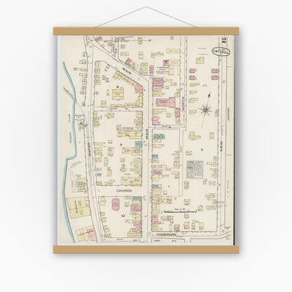 Old map wall art mockup — magnetic wood frame on white wall — Sanborn Fire Insurance Map from Catskill, Greene County, New York (1884) - Complete Map Set