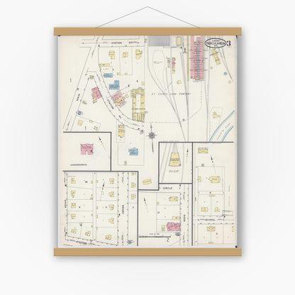 Old map wall art mockup — magnetic wood frame on white wall — Sanborn Fire Insurance Map from Herculaneum, Jefferson County, Missouri (1915), Sheet #0003