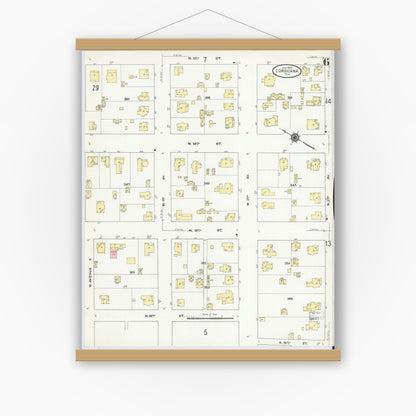 Old map wall art mockup — magnetic wood frame on white wall — Sanborn Fire Insurance Map from Corsicana, Navarro County, Texas (1910), Sheet #0006