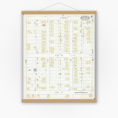Old map wall art mockup — magnetic wood frame on white wall — Sanborn Fire Insurance Map from Murphysboro, Jackson County, Illinois (1909), Sheet #0004