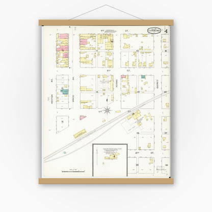 Old map wall art mockup — magnetic wood frame on white wall — Sanborn Fire Insurance Map from Corning, Adams County, Iowa (1893), Sheet #0004