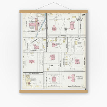 Old map wall art mockup — magnetic wood frame on white wall — Sanborn Fire Insurance Map from Canton, Stark County, Ohio (1891), Sheet #0025