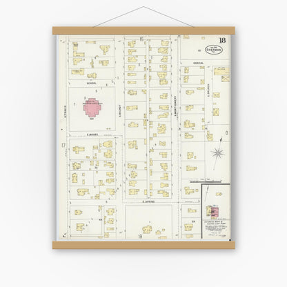 Old map wall art mockup — magnetic wood frame on white wall — Sanborn Fire Insurance Map from Sherman, Grayson County, Texas (1897), Sheet #0018