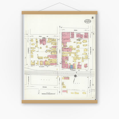 Old map wall art mockup — magnetic wood frame on white wall — Sanborn Fire Insurance Map from Herkimer, Herkimer County, New York (1911), Sheet #0008