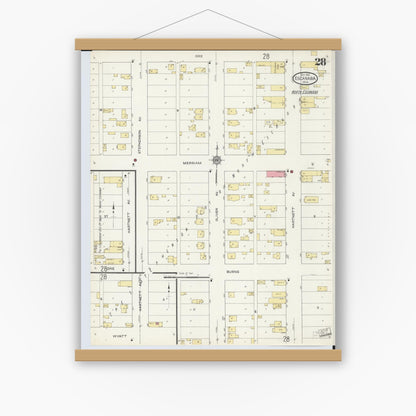 Old map wall art mockup — magnetic wood frame on white wall — Sanborn Fire Insurance Map from Escanaba, Delta County, Michigan (1913), Sheet #0028