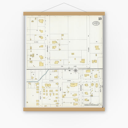 Old map wall art mockup — magnetic wood frame on white wall — Sanborn Fire Insurance Map from Ocala, Marion County, Florida (1906), Sheet #0013