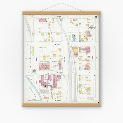 Old map wall art mockup — magnetic wood frame on white wall — Sanborn Fire Insurance Map from Mankato, Blue Earth County, Minnesota (1900), Sheet #0002
