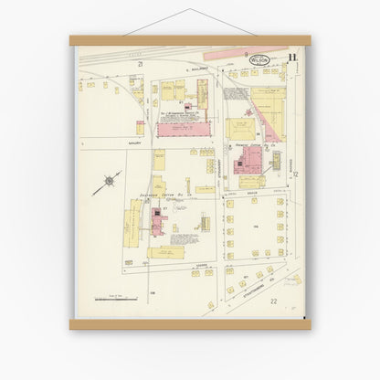Old map wall art mockup — magnetic wood frame on white wall — Sanborn Fire Insurance Map from Wilson, Wilson County, North Carolina (1913), Sheet #0011