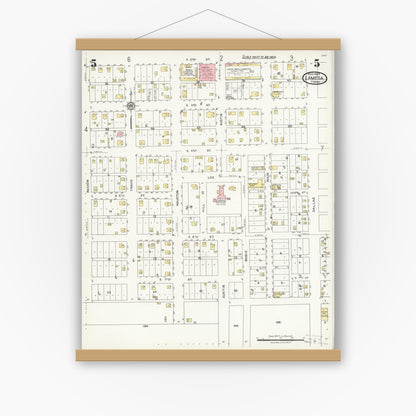 Old map wall art mockup — magnetic wood frame on white wall — Sanborn Fire Insurance Map from Lamesa, Dawson County, Texas (1925), Sheet #0005