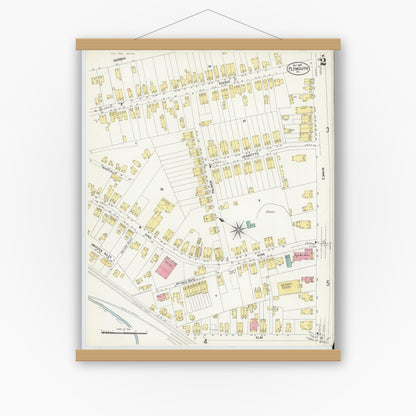 Old map wall art mockup — magnetic wood frame on white wall — Sanborn Fire Insurance Map from Plymouth, Luzerne County, Pennsylvania (1907), Sheet #0002