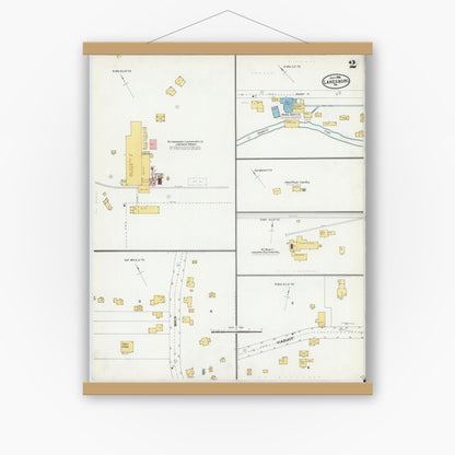 Old map wall art mockup — magnetic wood frame on white wall — Sanborn Fire Insurance Map from Lanesboro, Susquehanna County, Pennsylvania (1904), Sheet #0002
