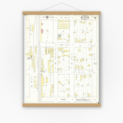 Old map wall art mockup — magnetic wood frame on white wall — Sanborn Fire Insurance Map from Independence, Buchanan County, Iowa (1913), Sheet #0007