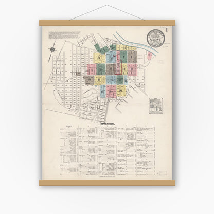 Old map wall art mockup — magnetic wood frame on white wall — Sanborn Fire Insurance Map from Redding, Shasta County, California (1912) - Complete Map Set