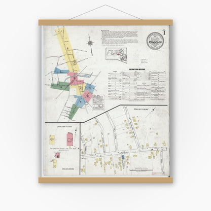 Old map wall art mockup — magnetic wood frame on white wall — Sanborn Fire Insurance Map from Randolph, Norfolk County, Massachusetts (1919) - Complete Map Set