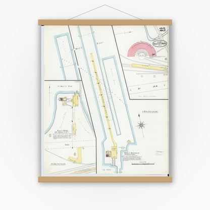 Old map wall art mockup — magnetic wood frame on white wall — Sanborn Fire Insurance Map from Sault Sainte Marie, Chippewa County, Michigan (1902), Sheet #0025